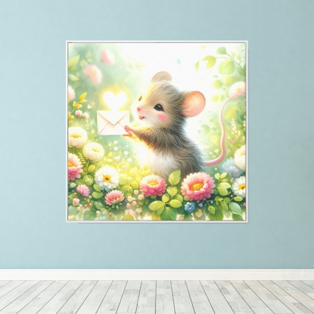 Cottage Mouse Love Letter Meadow Canvas Print (Insitu(Wood Floor))
