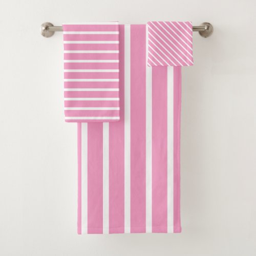 Cottage Pink and White Stripe Bath Towel Set