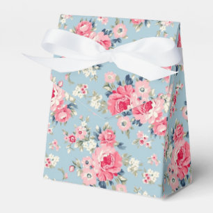 Cottage Pink Roses on Blue Background Favor Boxes
