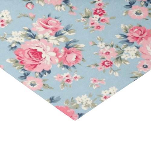 Cottage Pink Roses on Blue Background Tissue Paper