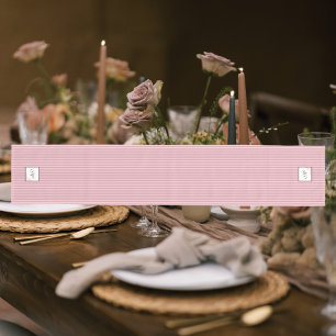 Cottage Pink Stripe Rose Lace Script Monogram Medium Table Runner