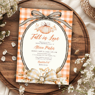 Cottage pumpkin fall in love gingham bridal shower invitation
