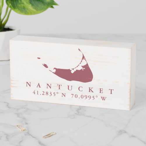 Cottage Red Nantucket Island Map with Coordinates Wooden Box Sign