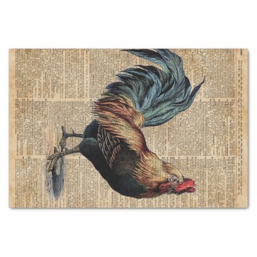 Cottage Rooster Vintage Dictionary Book Page Tissue Paper