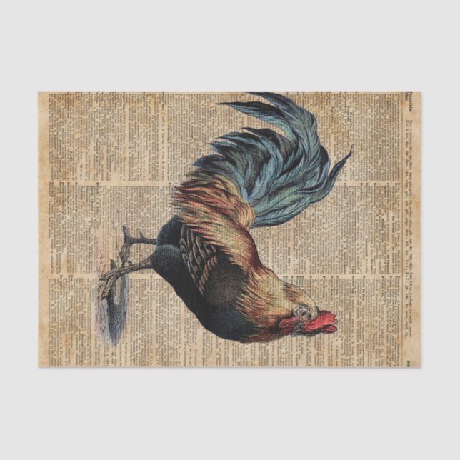 Cottage Rooster Vintage Dictionary Book Page Tissue Paper (Front)