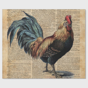 Cottage Rooster Vintage Dictionary Book Page Wrapping Paper