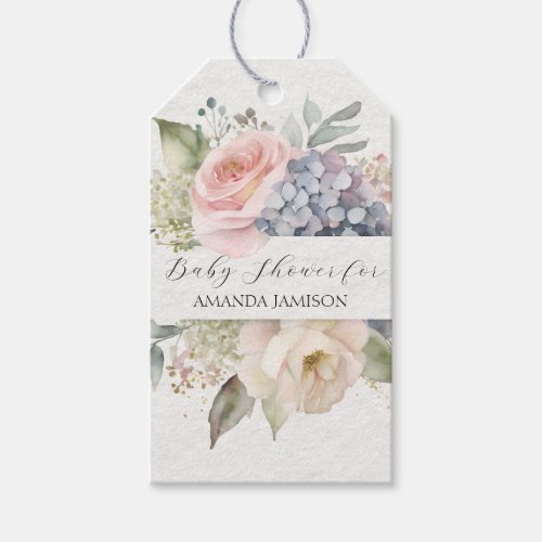 Cottage Rose Garden Sweet Pink Baby Girl Shower Gift Tags