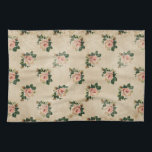 Cottage Rose Kitchen Towel<br><div class="desc">Romantic cottage roses on a softly distressed neutral background with engraved swirls and butterflies in shades of pink, peach, gold, and green.</div>