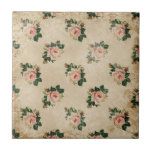 Cottage Rose Tile<br><div class="desc">Romantic cottage roses on a softly distressed neutral background with engraved swirls and butterflies in shades of pink,  peach,  gold,  and green.</div>
