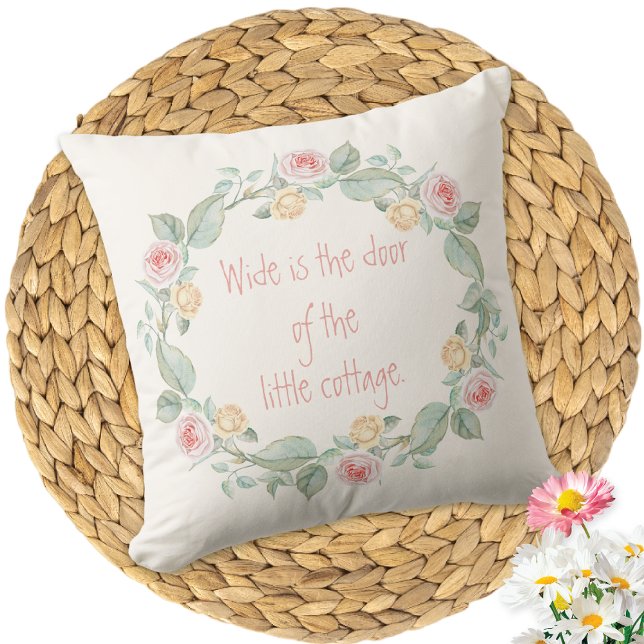 Cottage Rose Wreath Irish Verse Outdoor Pillow (Creator Uploaded)
