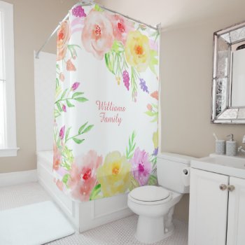Cottage Roses Country Flowers Soft Pastel Color Shower Curtain by funny_tshirt at Zazzle