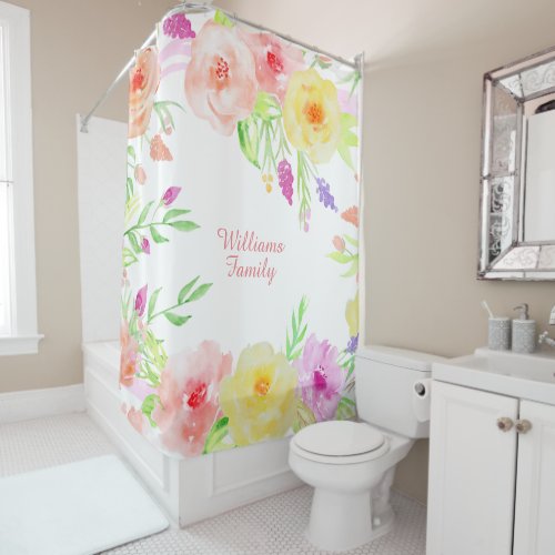 cottage roses country flowers soft pastel color shower curtain
