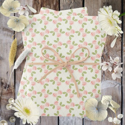 Cottage Roses in deep pink Wrapping Paper Sheets