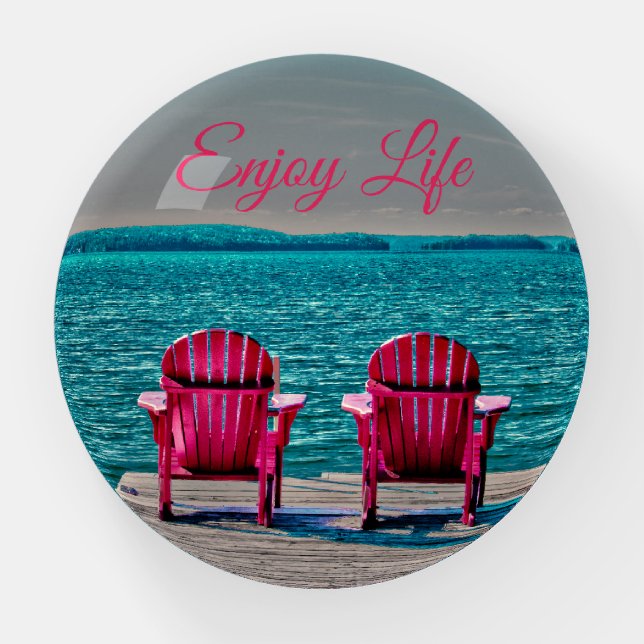 Cottage Rustic Adirondack Chairs Enjoy Life Paperweight (Front)