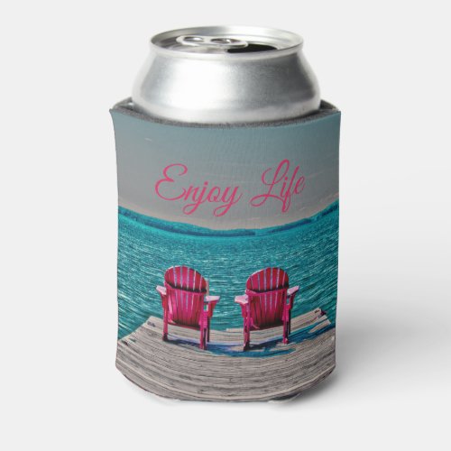 Cottage Rustic Adirondack Chairs Enjoy Life Quote Can Cooler