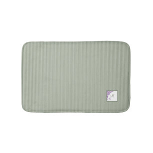 Cottage Sage Stripe Purple Floral Script Monogram Bath Mat