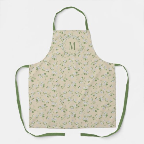 Cottage Style Floral White Daisies Cream Monogram Apron