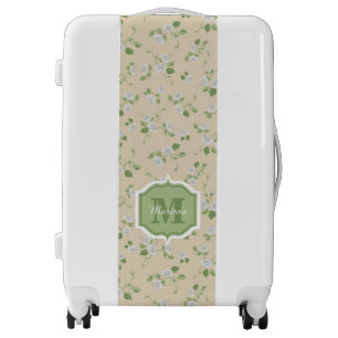 Cottage Style Floral White Daisies Cream Monogram Luggage