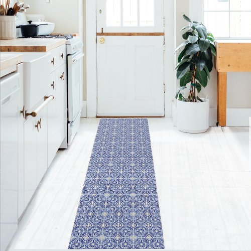 Cottage Style Old Kitchen Tiles _ Blue and White Runner