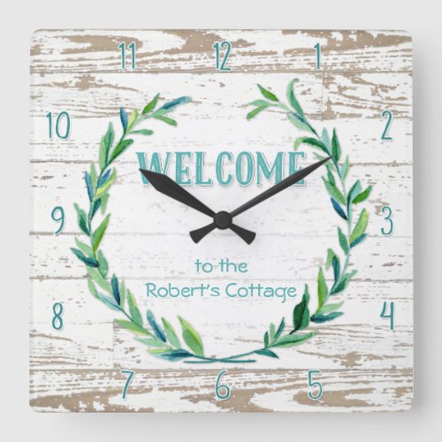 Cottage Style Welcome Wooden Beach Fence Boards Square Wall Clock