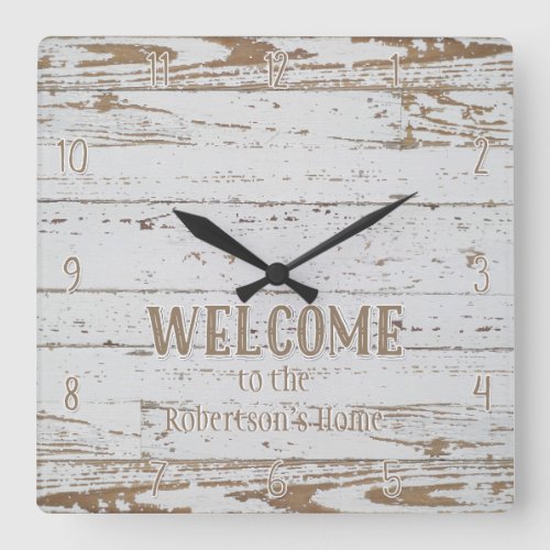 Cottage Style Welcome Wooden Fence Wood Board Square Wall Clock