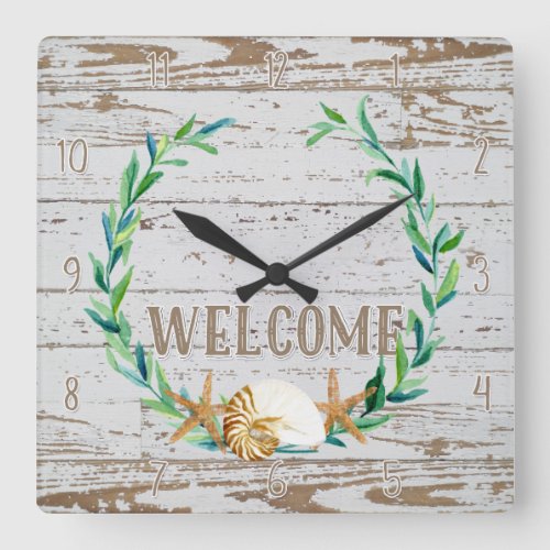 Cottage Style Welcome Wooden Fence Wood Board Square Wall Clock