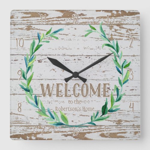 Cottage Style Welcome Wooden Fence Wood Board Square Wall Clock