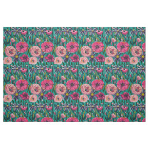 Cottage Summer in Aqua Fabric