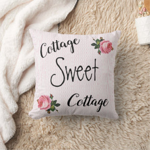 Cottage Sweet Cottage Pink Roses Throw Pillow