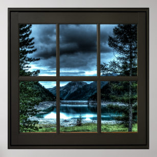 Cottage View Faux Window Illusion 24x24 Black Poster