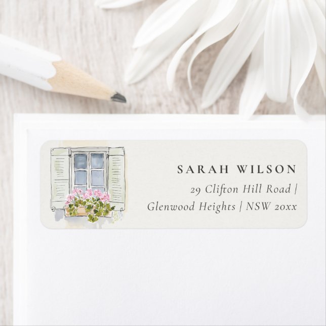 Cottage Vintage Floral Window Moved Address Label (Insitu)
