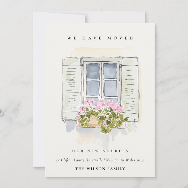 Cottage Vintage Floral Window We have Moved Card (Front)