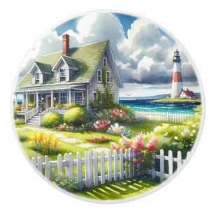 Cottage With View Of The Lighthouse Ceramic Knob