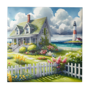 Cottage With View Of The Lighthouse Ceramic Tile