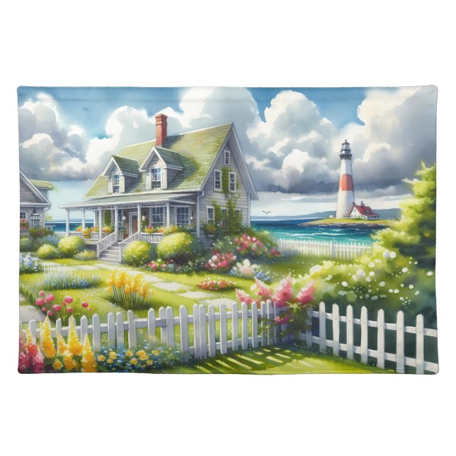 Cottage With View Of The Lighthouse Cloth Placemat (Front)
