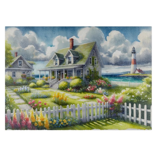 Cottage With View Of The Lighthouse Cutting Board (Front)