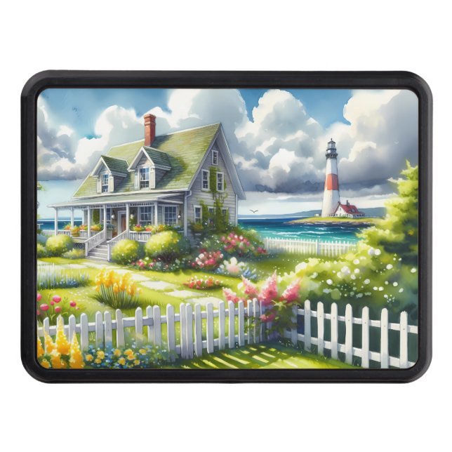 Cottage With View Of The Lighthouse Hitch Cover (Front)
