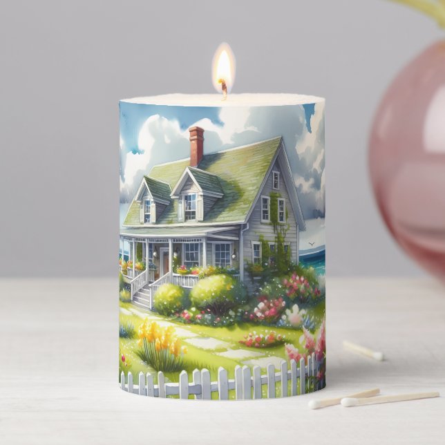Cottage With View Of The Lighthouse Pillar Candle (In Situ)