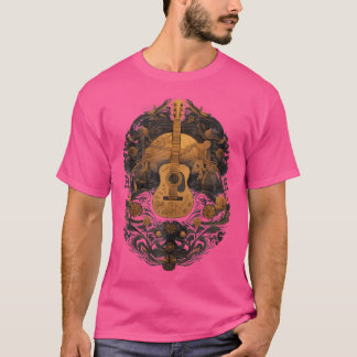 Cottagecore Acoustic Guitar With Moon Nature Music T-Shirt
