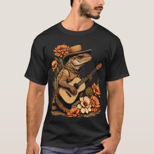 Cottagecore Aesthetic Bearded Dragon Playing Guita T_Shirt