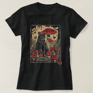 Cottagecore Aesthetic Cat Toadstool Mushroom T-Shirt