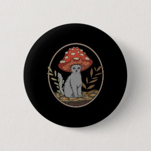 Cottagecore Aesthetic Cat With Mushroom Hat  Button