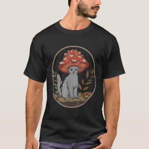 Cottagecore Aesthetic Cat With Mushroom Hat T-Shirt