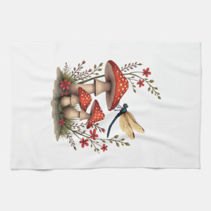 Cottagecore Aesthetic Dragonfly Mushroom Witchy Fl Kitchen Towel