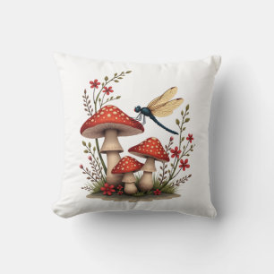 Cottagecore Aesthetic Dragonfly Mushroom Witchy Fl Throw Pillow