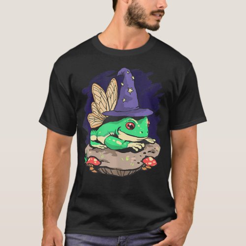 Cottagecore Aesthetic Fairycore Frog Wizard Hat T_Shirt