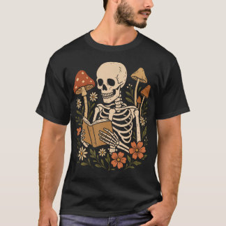 Cottagecore Aesthetic Floral Mushroom Skeleton Rea T-Shirt