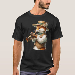 Cottagecore Aesthetic Fox Playing Trumpet Musician T-Shirt