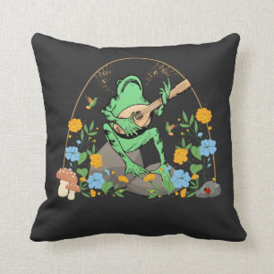 Cottagecore Aesthetic Frog Banjo Player Muse  Throw Pillow