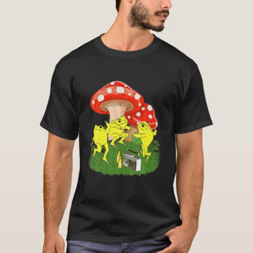 Cottagecore Aesthetic Frog Dancing With A Radio On T_Shirt